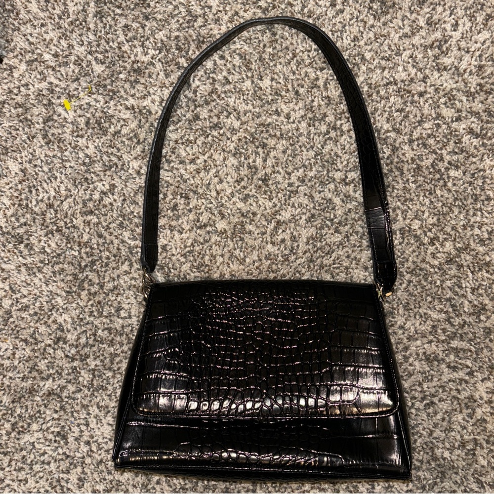 Liz Claiborne Black Crocodile-Pattern Shoulder Bag